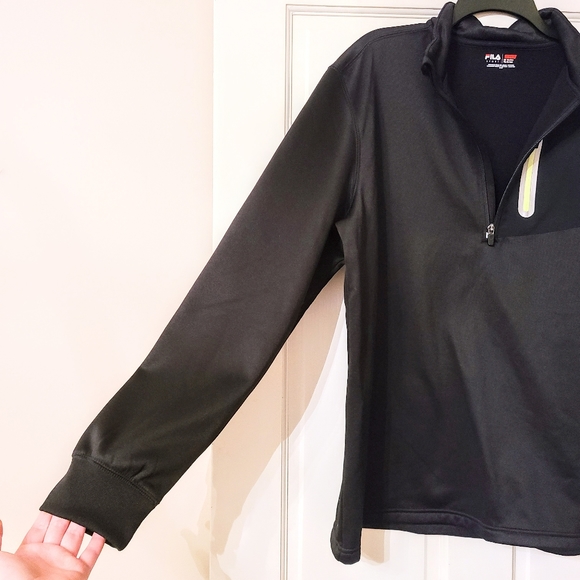 FILA Sport Black V-Neck Zipper-Front Lined Longsleeve Jacket w/ Zipper Pocket - Picture 3 of 7